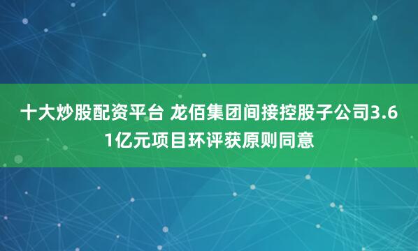 十大炒股配资平台 龙佰集团间接控股子公司3.61亿元项目环评获原则同意